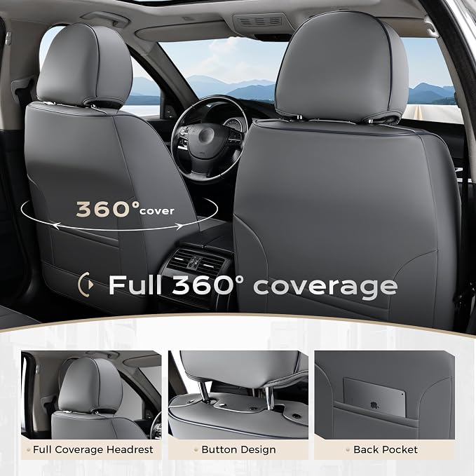Coverado Car Seat Covers, Seat Covers for Cars, Waterproof Leather Auto Seat Protectors, Leather Car Seat Cushion, Car Interiors Accessories Universal Fit for Most Cars