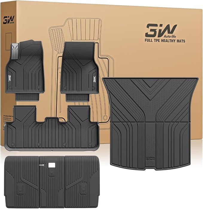 3W 2025 2026 Tesla Model Y Juniper Only for 5 Seat Floor Mats with Rear Cargo Mat & Backrest Mat TPE Anti-Slip All Weather Floor Liner Accessories, Vigormold™