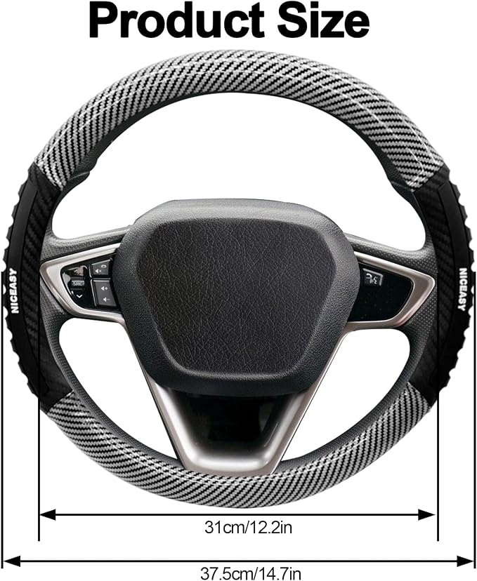 Sport Style Red PU Leather Steering Wheel Cover with Red Sport Grip Anti-Slip Breathable Steering Wheel Accessory Universal Fit 14.75-15 inch