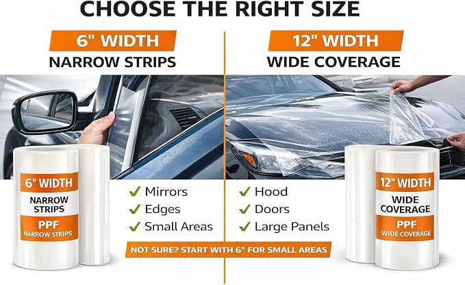 12" x 50' Clear Paint Protection Film Roll – 6.5mil TPU PPF for Car, Track Day, Road Debris, High Gloss Paint Shield Against Rubber, Dirt, and Road Debris for Track Day, Road Trips, and DIY Install