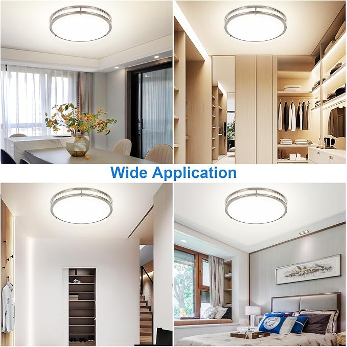 DLLT 2Pack Flush Mount LED Ceiling Light: 16 Inch 5CCT (3000K-6000K) & Dimmable Ceiling Light Fixtures for Bedroom Hallway - 36W Modern Brushed Nickel Super Bright Kitchen Lighting Fixtures Ceiling