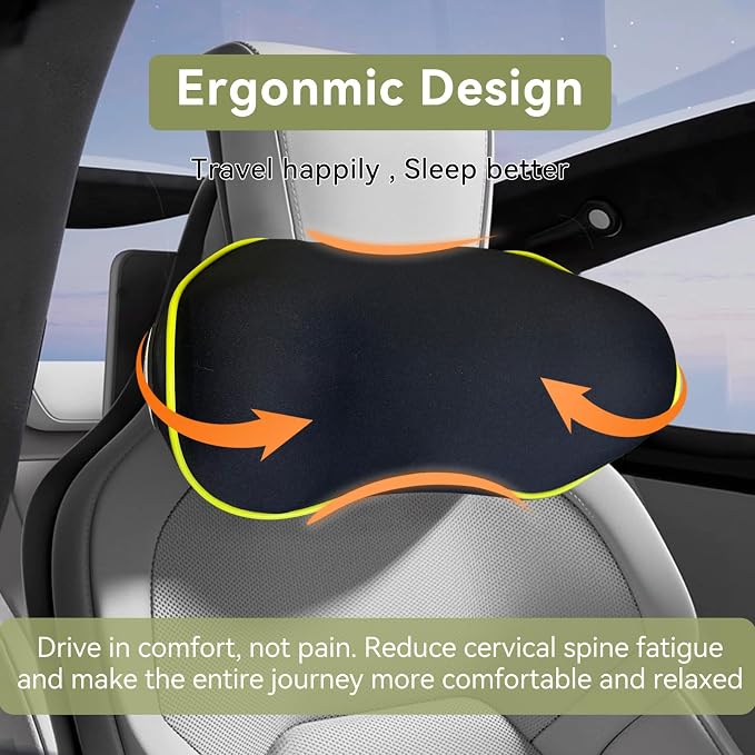 Really Chic Car Headrest Pillow, 2 Pack Car Pillow with Adjustable Strap | 100% Memory Foam Neck Pillow, Ergonomic Design -Car Neck Pillow for Driving(Includes 2 Eye Masks, Yellow Side Rope)