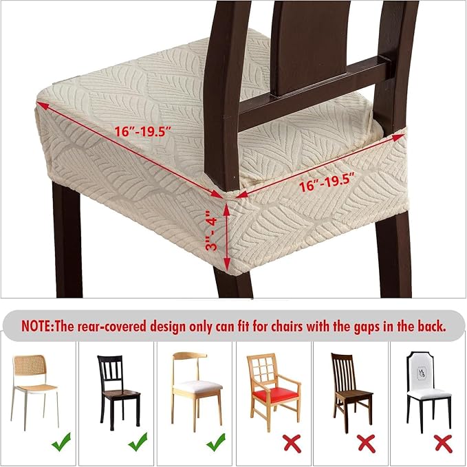 Removable Washable Dining Chair Seat Covers Set of 4,Stretch Jacquard Chair Seat Cushion Protector Slipcovers, Rear Covers