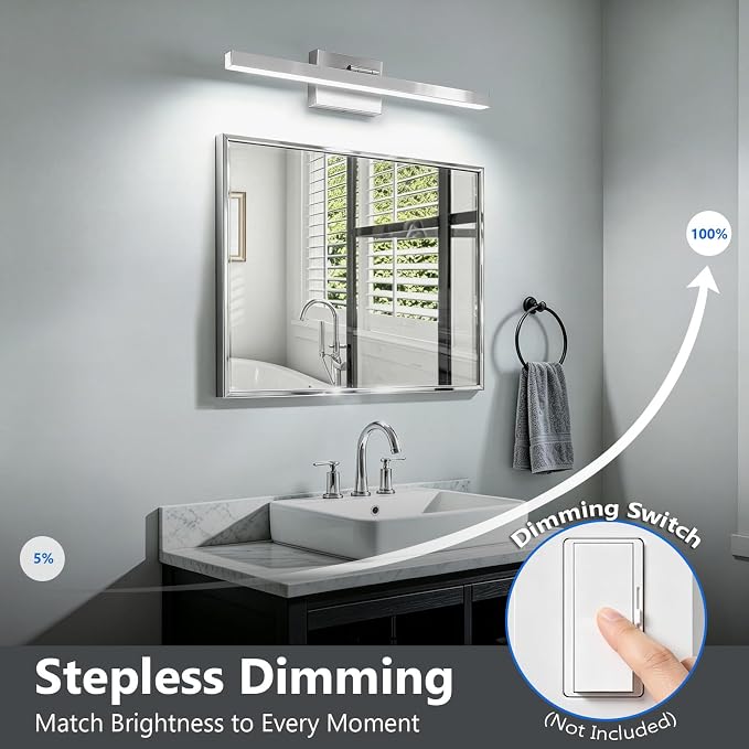 IZORRO Modern Bathroom Vanity Light 24 inch, Rotatable, 16W Dimmable Led Bathroom Light Fixture Over Mirror, Chrome Vanity Light Bar (Cool White 6000K)