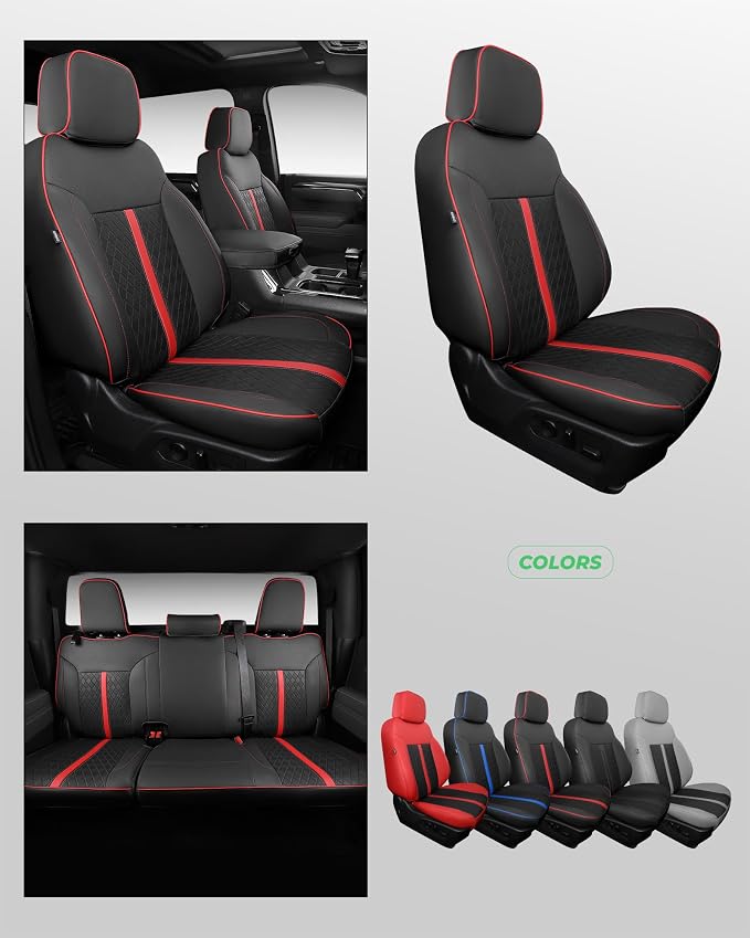 Custom Leather Seat Covers for 2019-2026 Sierra/Silverado 1500 | Only Crew Cab, Fits 2500/3500HD 2020-2026, no Rear Armrest/Seatback Storage, Waterproof, Scratch-resistant, Easy-clean