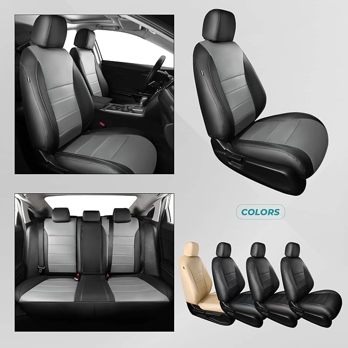 Seat Covers for Honda Civic Sedan 4DR Sedan EX 2022-2024 & Sport, Hybrid Sport 2025-2026, Faux Leather Car Seats Cover Full Set Waterproof, Black Grey (60/40 Split Seatback-with Rear Armrest)