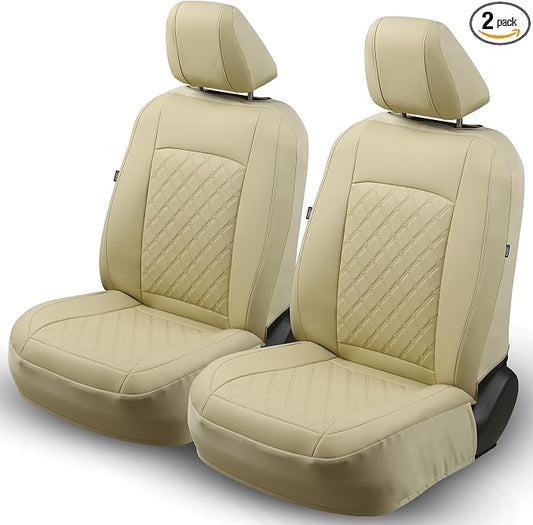 GIANT PANDA Front Seat Covers for Nissan Rogue Altima Sentra Versa Kicks Frontier Murano Pathfinder Maxima,Faux Leather Bucket Seat Cover Fit Nissan Seat Protectors (Beige Diamond) 2-Pack