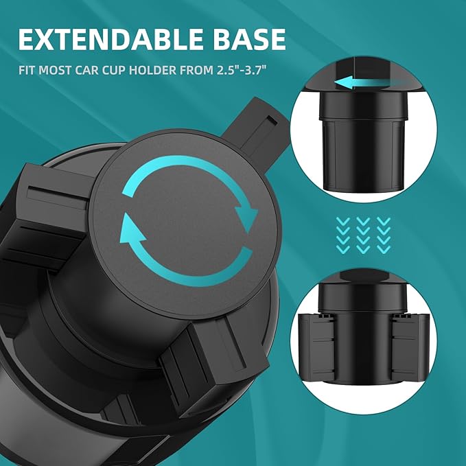 TYKOR Car Cup Holder Expander Adapter, Extender for Car with Offset Base | Compatible with Yeti 14/24/36oz, Owala 12/24/40oz, Other Large Water Bottles and Mugs in 3.2"-4.0"