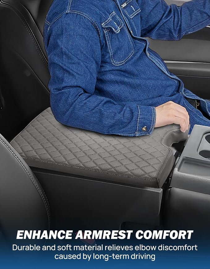 JOYTUTUS Center Console Cover Compatible with 2015-2026 Ford F150, 2017-2026 F250 F350 F450 with 40/20/40 Jump Seat, Leather Armrest Cover Center Console Cushion, Gray (Jump Seat Only)