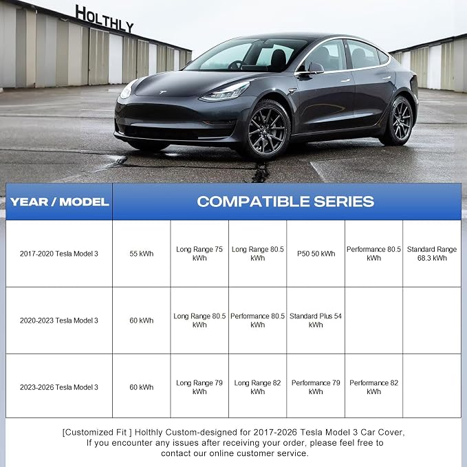 10 Layers Car Cover with Charger Port Custom Fit for Tesla Model 3 (2017-2026), Waterproof All Weather for Automobiles, Outdoor Full Cover Sun Dust Rain Protection with Cotton. Black