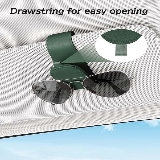 Sotfamily Sunglass Holder for Car Visor, Grass Green, 2 Packs | Suede Cloth, Magnetic, Organizer for Car Accessories