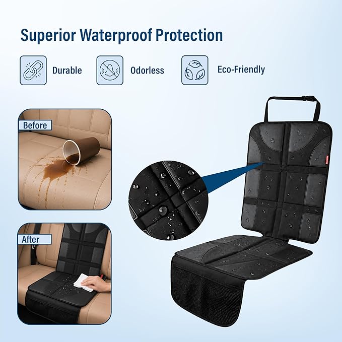 Autobase Car Seat Protector for Child Car Seat | Largest and Thickest Waterproof Backseat Protector for Kids and Pets | Heavy-Duty Non-Slip Rubber Padded Backing (Black, XL – 1 Pack)
