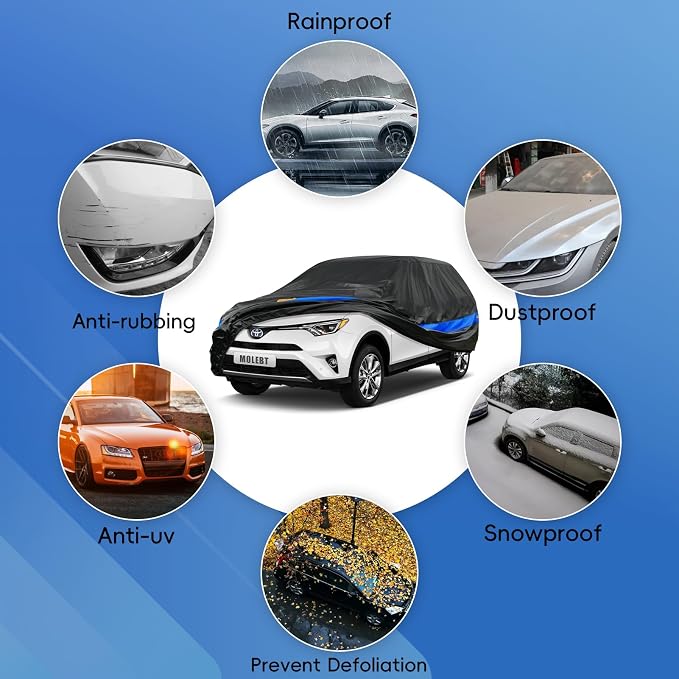 SUV Car Cover Waterproof All Weather for Automobiles, Universal Fit Hyundai Santa Fe/Tucson, Jeep Cherokee, Toyota RAV4, Volkswagen Tiguan, Ford Edge, Nissan Murano, Mazda CX-5 etc.