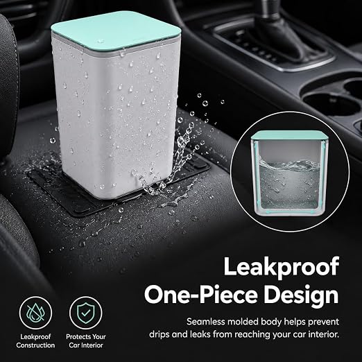 Mini Car Trash Can with Press Lid, Leakproof One-Piece Design, ABS Plastic Garbage Bin with Stainless Steel Spring for Auto Interior (White)
