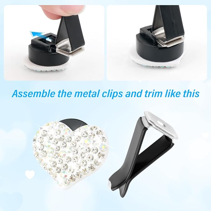 4PCS Bling Car Vent Clips with Rhinestone,Cute Heart Air Vent Clips for Interior Decorating,Shiny Air Vent Clips Car Accessories as Birthday Gifts for Women & Girls (White)
