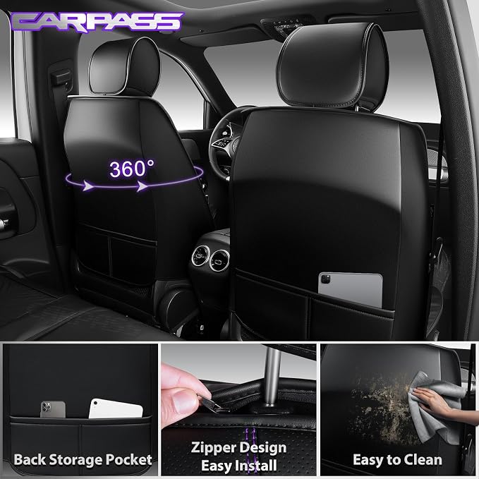 CAR PASS Universal Fit Piping Leather Seat Covers for Cars SUV Truck, Waterproof Nappa Leather Car Seat Covers Full Set, 3D Foam Seat Cover Luxury&Comfort&Durable Airbag Compatible,violet purple black