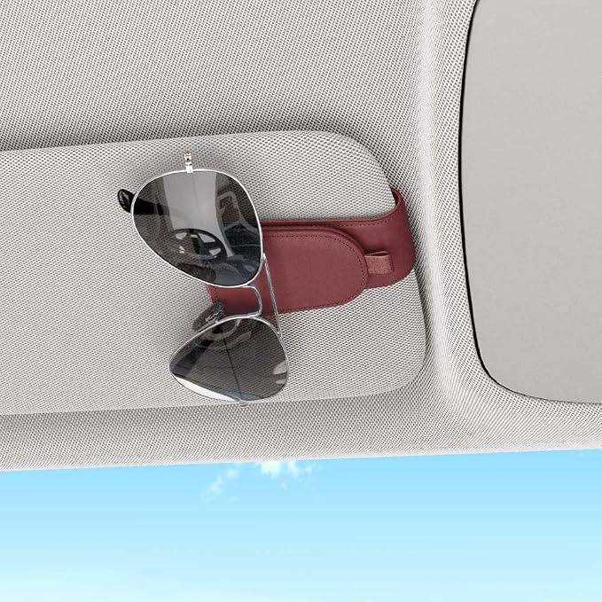 Sotfamily Sunglass Holder for Car Visor, Suede Cloth Magnetic Sunglass Organizer for Car Accessories, 2 Packs, Claret