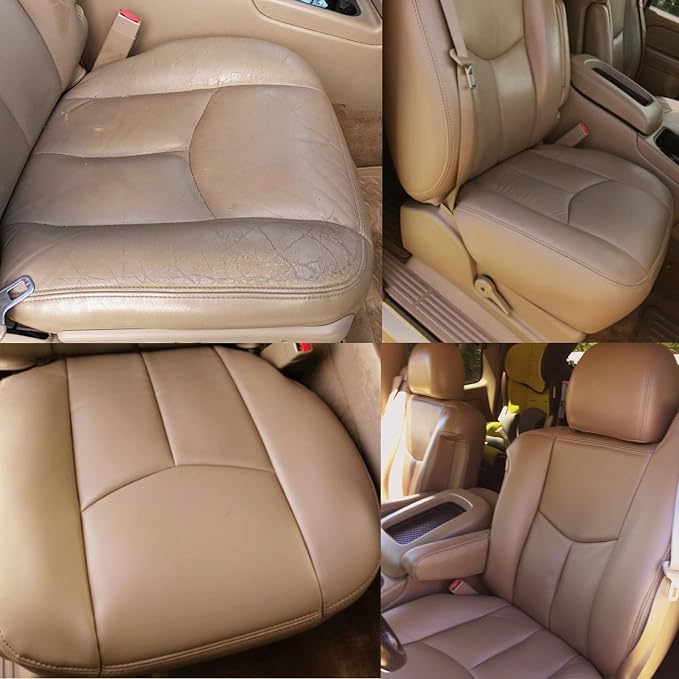 SecosAutoparts Driver & Passenger Bottom & Top Lean Back & Driver Foam Replacement Leather Seat Covers Tan# 522 Compatible with Chevy Tahoe Suburban Silverado Avalanche GMC Sierra 2003 2004 2005 2006