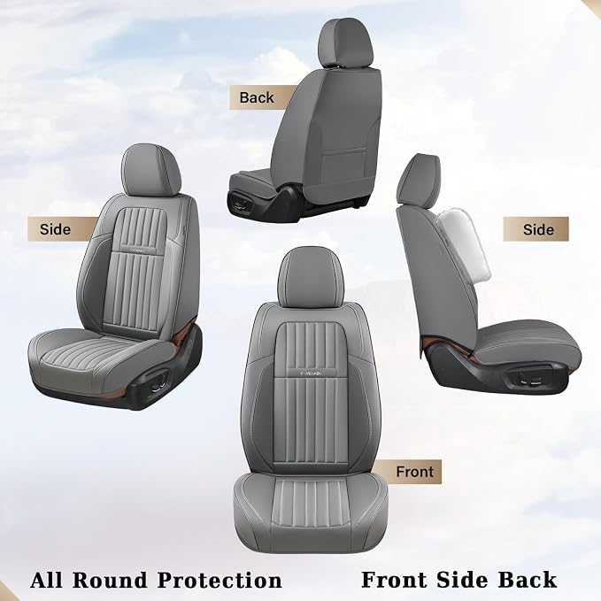 Coverado Front Seat Covers, Car Seat Cover, Gray Seat Covers for Cars, 2PCS Car Seat Protector, Waterproof Faux Leather Car Seat Cushion, Luxury Seat Cushions, Auto Seat Covers Fit for Most Vehicles