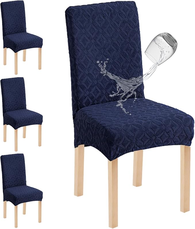 Genina Waterproof Chair Covers for Dining Room Set of 4, Removable Washable Chair Slipcover Protectors, Navy Blue