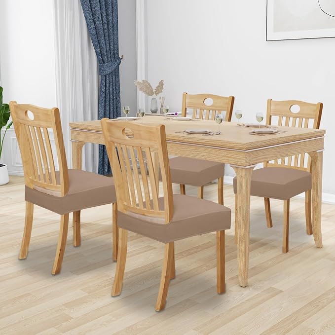 Easy-Going 100% Waterproof Seat Covers for Dining Room Chairs Set of 4, Stretch Chair Seat Slipcovers Protector Removable and Washable Kitchen Dining Chair Covers, Camel