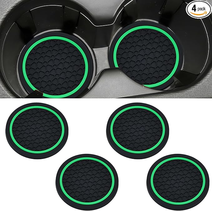 4PCS Car Cup Holder Coasters, 2.75 Inch Non-Slip Insert Water Bottle Holder Pads, Dustproof Automotive Interior Accessories Mat, Universal for Vehicles, Trucks, RVs and More (Green)
