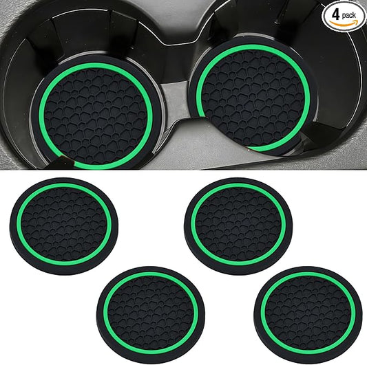 4PCS Car Cup Holder Coasters, 2.75 Inch Non-Slip Insert Water Bottle Holder Pads, Dustproof Automotive Interior Accessories Mat, Universal for Vehicles, Trucks, RVs and More (Green)