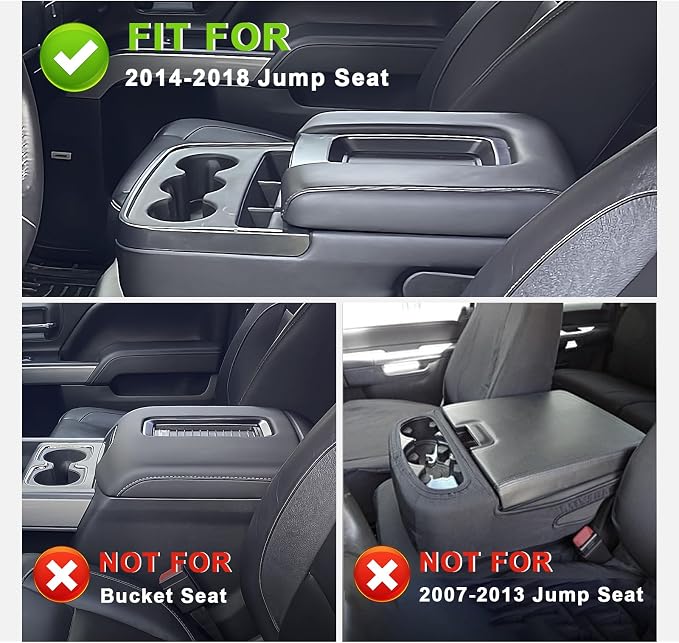 Muslogy Center Console Armrest Cover Fit for Chevy Silverado & GMC Sierra 1500 2500 3500HD 2014-2018 Accessories, Comfort Armrest Pad Console Lid Cushion Vegan Leather 1-Inch Thick(Split Bench Seat)