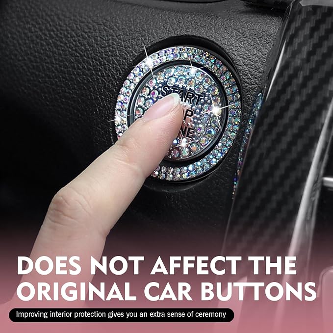 Crystal Rhinestone Car Engine Stop Decoration Ring Sticker, Sparkling Rhinestone Push Start Button Decorative Cover, Bling Interior Accessories for Women, Universal for Most Car(Multicolored)