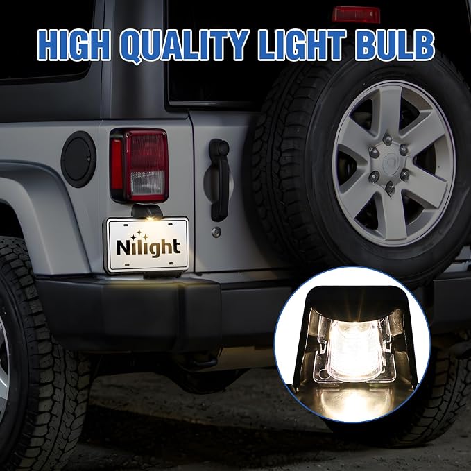 Nilight Rear License Plate Holder with Light for 2007-2018 Jeep Wrangler JK JKU Sahara Rubicon X Sport & Unlimited,Plastic License Plate Mounting Black