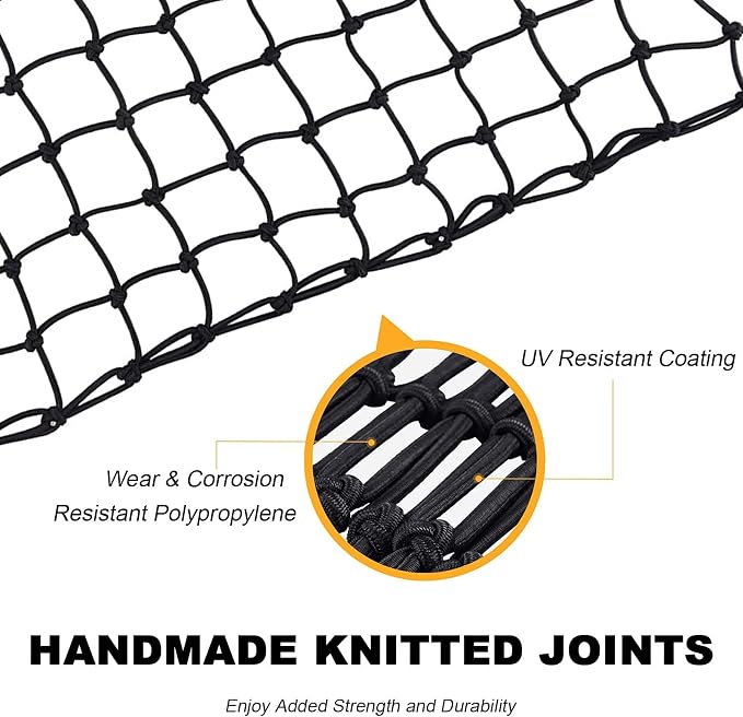 GSPSCN Cargo Net 6' x 4' for Truck Pickup Bed, Trailer,Boat,RV SUV Stretched to 12'x18' Max Roof Rack Net, 4”x4” Mesh Heavy Duty Bungee Cord Netting Compatible with Dodge Ram,Chevy Ford,Toyota
