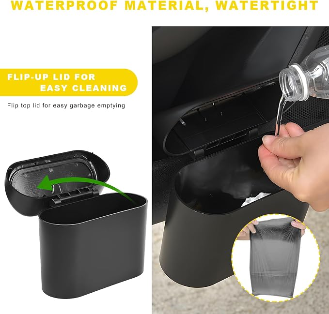 Car Trash Can Bin with Lid, Mini Portable Auto Garbage Can with 15Pcs Trash Bags, Waterproof Leakproof Small Garbage Organizer, Car Dustbin for Vehicle, Home, Office (Pink)