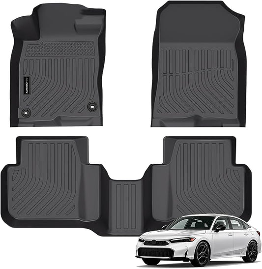 Auxko All Weather Floor Mats Fit for Honda Civic Sedan Hybrid & Civic Hatchback Hybrid 2026 2025 TPE Liners Accessories All Season Guard Odorless Anti-Slip Floor Mats Black