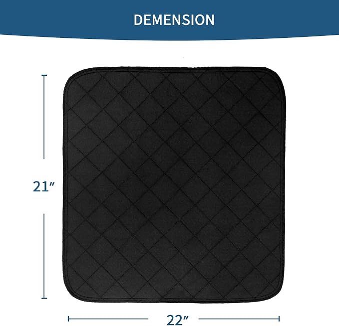 Waterproof Chair Pads for Incontinence 22" x 21", 4 Pack Non Slip Absorbent Wheelchair Reusable Seat Protector, Washable Seat Covers for Chairs, Black