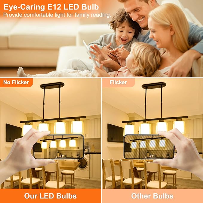 A15 Ceiling Fan Light Bulbs, E12 Base, 6Watt (60-Watt Replacement), Soft White 2700K, Non-Dimmable, Candelabra Base LED Light Bulb, 6 Pack