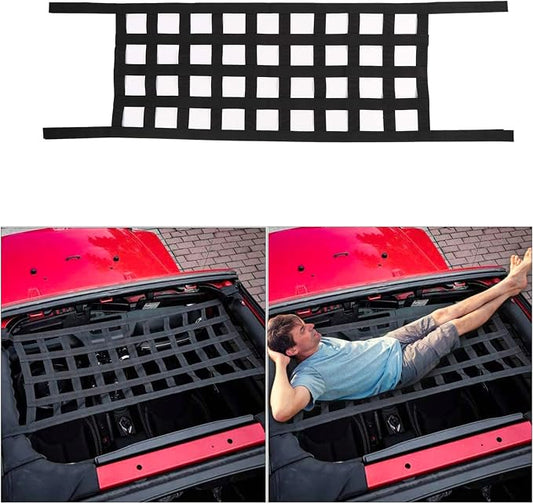 Mesh Cargo Net Hammock Roof Top Netting Hammock for Jeep Wrangler YJ TJ JK JKU JL JLU JT & Gladiator JT Accessories 1987-2024 (Black)