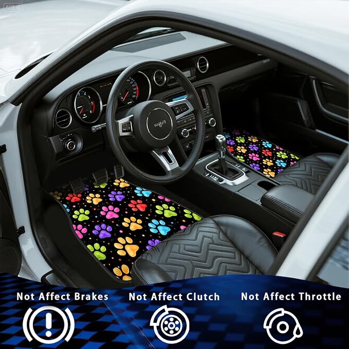 Paw Print Car Floor Mats Set of 4 Neon Color Starry Pattern Automotive Foot Mats Rugs Carpet for Car Non-Slip Auto Car Accessories Universal Fit for Car SUV Truck Van