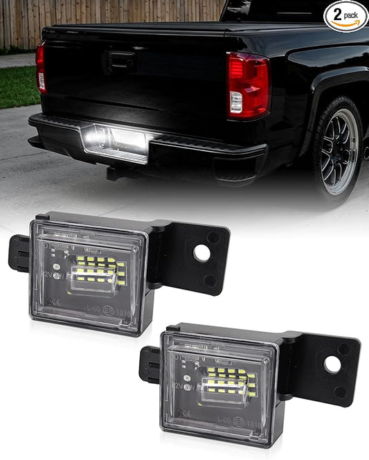 LED License Plate Light for 2014-2023 Chevy Silverado GMC Sierra 1500 | 2500HD 3500HD, 2015-2021 Colorado Canyon Pickup Tag Lamp Assembly 6000K White, Pack of 2