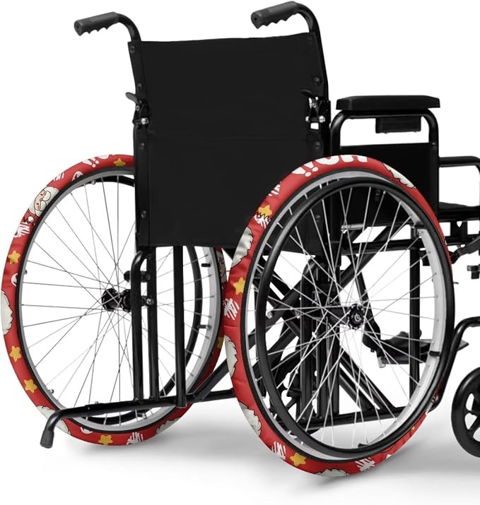 Christmas Wheelchair Wheel Covers Funny Santa Claus 2 PCS Wheelchair Tyre Covers Neoprene Wheel Cover for Transport Wheelchair Wheels Xmas Decor