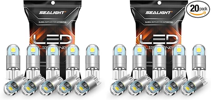 SEALIGHT 194 LED Bulb 6000K White,License Plate Light,Dome Light,T10 168 2825 W5W 3030 Bright Chips Wedge for Replacement-Light Bulb,Map Trunk Door Courtesy Dash LED-Light-Bulb,10 Count (Pack of 2)