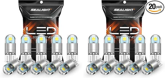 SEALIGHT 194 LED Bulb 6000K White,License Plate Light,Dome Light,T10 168 2825 W5W 3030 Bright Chips Wedge for Replacement-Light Bulb,Map Trunk Door Courtesy Dash LED-Light-Bulb,10 Count (Pack of 2)