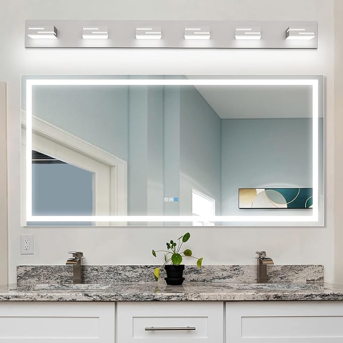 LED Modern Bathroom Vanity Light Fixtures, Dimmable Brushed Nickel Vanity Lights for Bathroom Lighting Fixtures Over Mirror, with 360° Rotatable Acrylic Heads 6-Light 42-inch (Cool White 6000K)