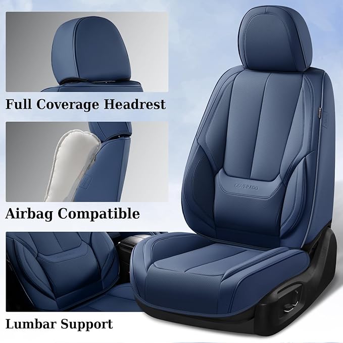 Coverado Car Seat Covers, Seat Covers for Cars, Waterproof Leather Auto Seat Protectors, Leather Car Seat Cushion, Car Interiors Accessories Universal Fit for Most Cars