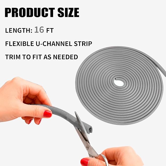 16.4 Ft Rubber Car Door Edge Guards, U Shape Edge Trim, Gray | Flexible profile, cut to fit, parking ding shield, push on setup, fits most sedans SUVs trucks, automotive accessories
