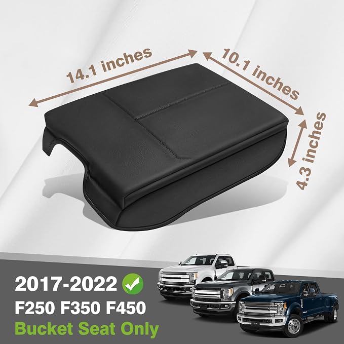 Muslogy Center Console Armrest Cover Fit for Ford F150 2015-2020 & F250 F350 F450 2017-2022 & Expedition 2018-2024 Accessories, Armrest Pad Console Lid Cushion Vegan Leather 1-Inch Thick(Bucket Seat)
