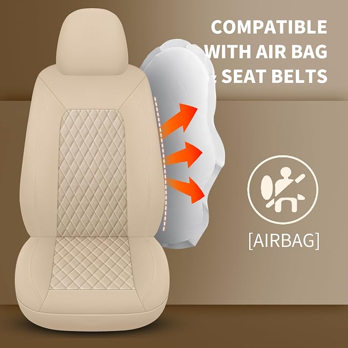 HChengkikz Faux Leather Full Set Car Seat Covers，Front & Split Rear | Bench Seat Protectors, Easy to Install Universal Fit for Sedans, Trucks, Vans, SUVs Automotive Interior Accessories