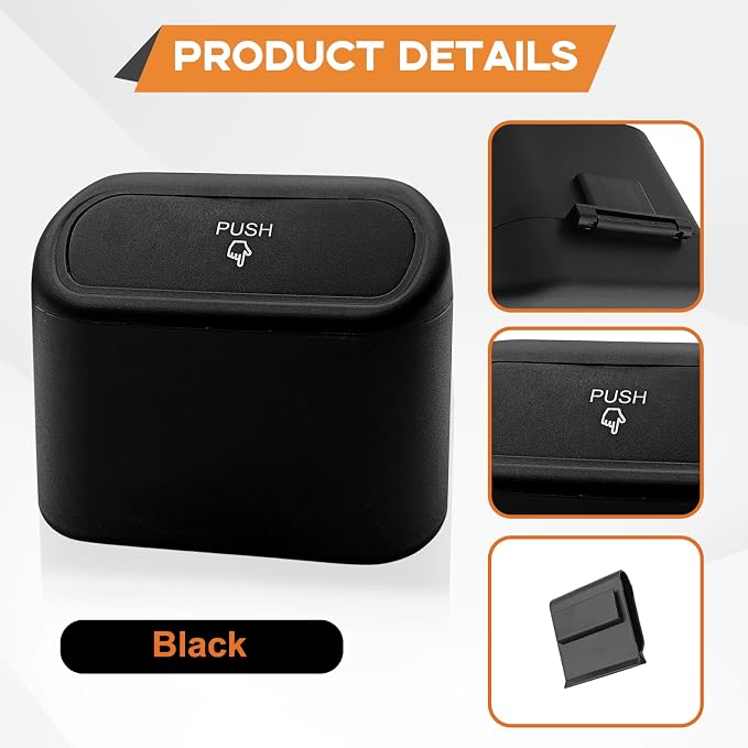 Car Trash Can, Mini Portable Car Bin with Lid & with 1 Roll Trash Bag, Leakproof Hanging Cars Storage Bag Container for Car, Home and Office (Black)