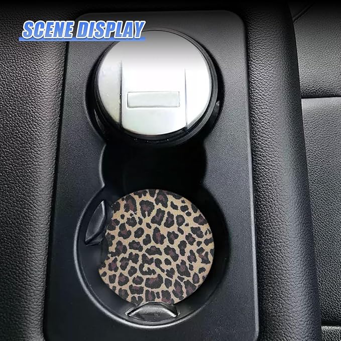 2PCS Leopard Print Car Cup Holder Coasters, 2.77'' Non-Slip & Shockproof Automotive Interior Drink Cup Mat, Universal Vehicle Insert Coaster Decoration Accessories for Women Girl (No.2)