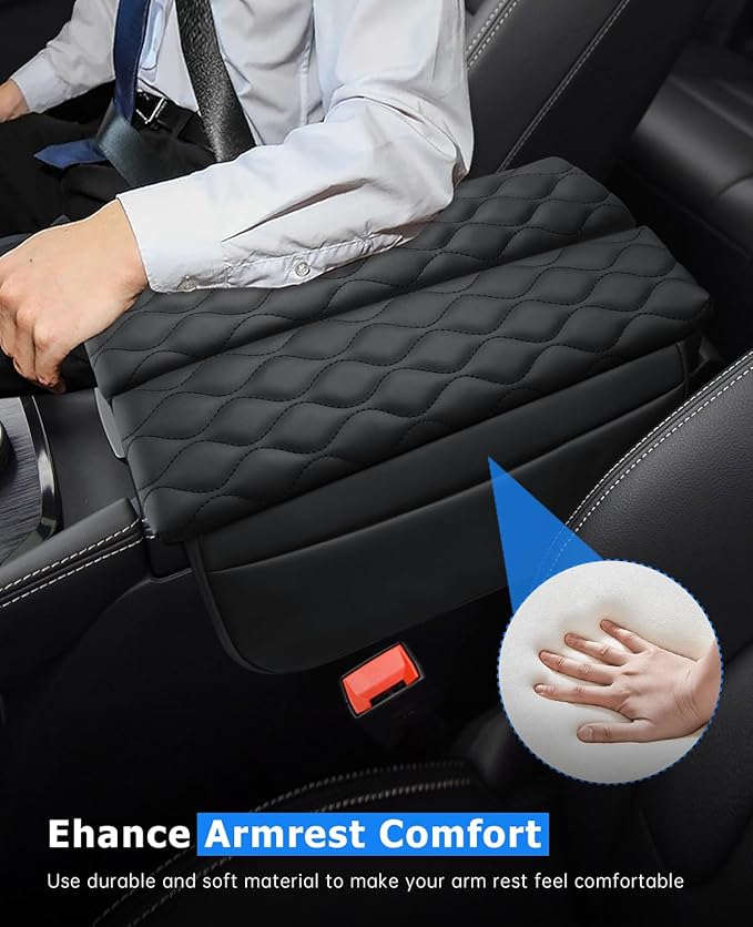 INTGET Car Center Console Armrest Cover for Nissan Rogue Accessories 2021-2026 2022 2023 2024 2025 Leather Arm Rest Box Lid Middle Console Seat Cover Protector (Black Cushion Texture, 2021-2026)