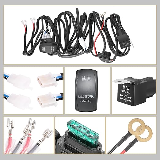 Wiring Harness 2 Lead, Rfroad Lighting 12V Fog Lights Wiring Harness Kit for LED Light Bar Work Lights Driving Lights 40A Relay Fuse On/Off Rocker Switch Nylon Wire Harness for Truck UTV ATV Boat